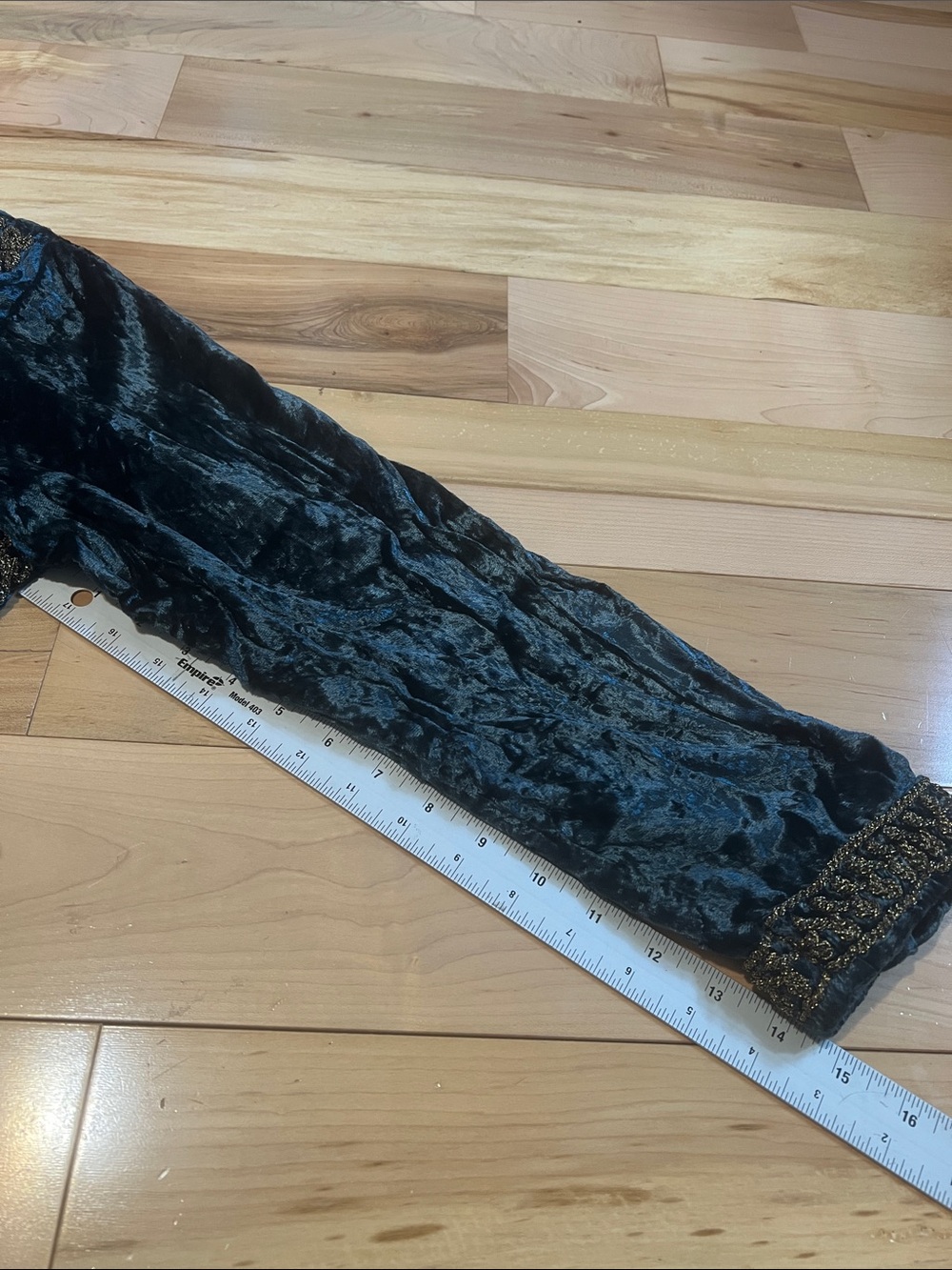 Embroidered Velvet Jacket - Deep Teal with Gold Trim - Picture 6 of 14